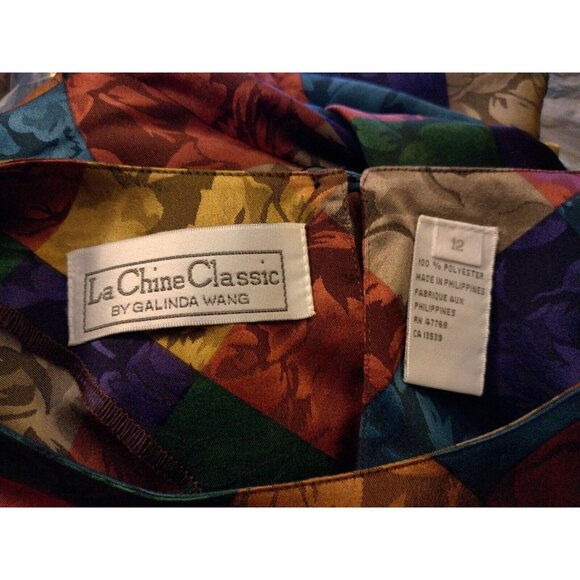 La Chine Classic Blouse Size 12 Satin Polyester Patch Look Rose Long Slv Vintage - Picture 6 of 16